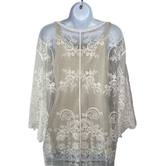 Downtown Threads Lace Elbow Length Tie Front Kimono Swim Coverup - Picture 7 of 11